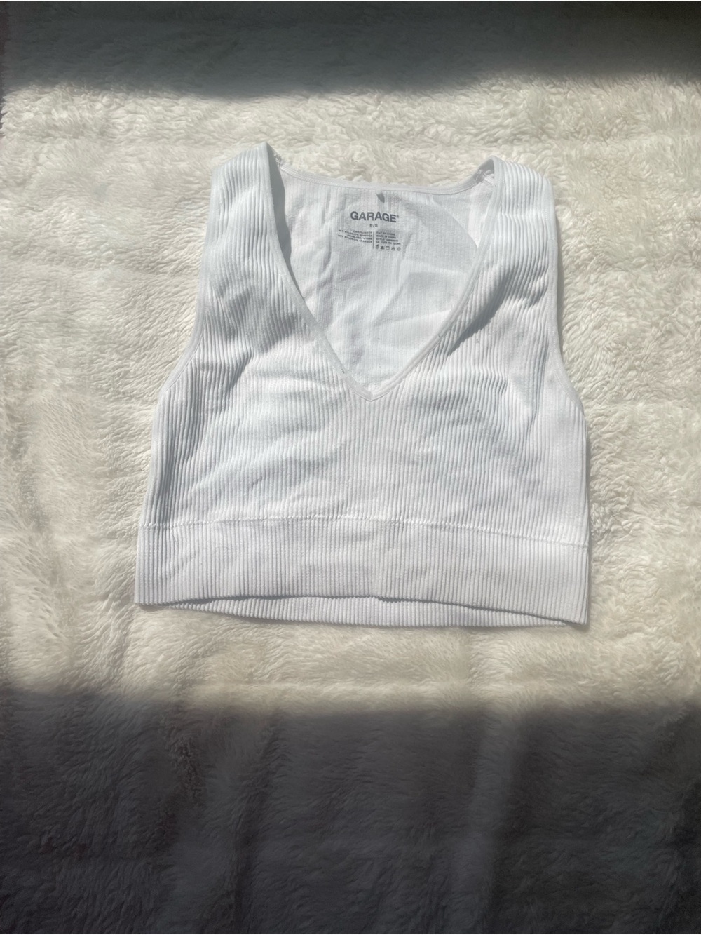 Garage White Ribbed V-Neck Crop Tank Top